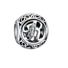BEEUVIP 925 Sterling Silver Alphabet Letter Charm Bead Fits European Bracelets, Silver, Cubic Zirconia