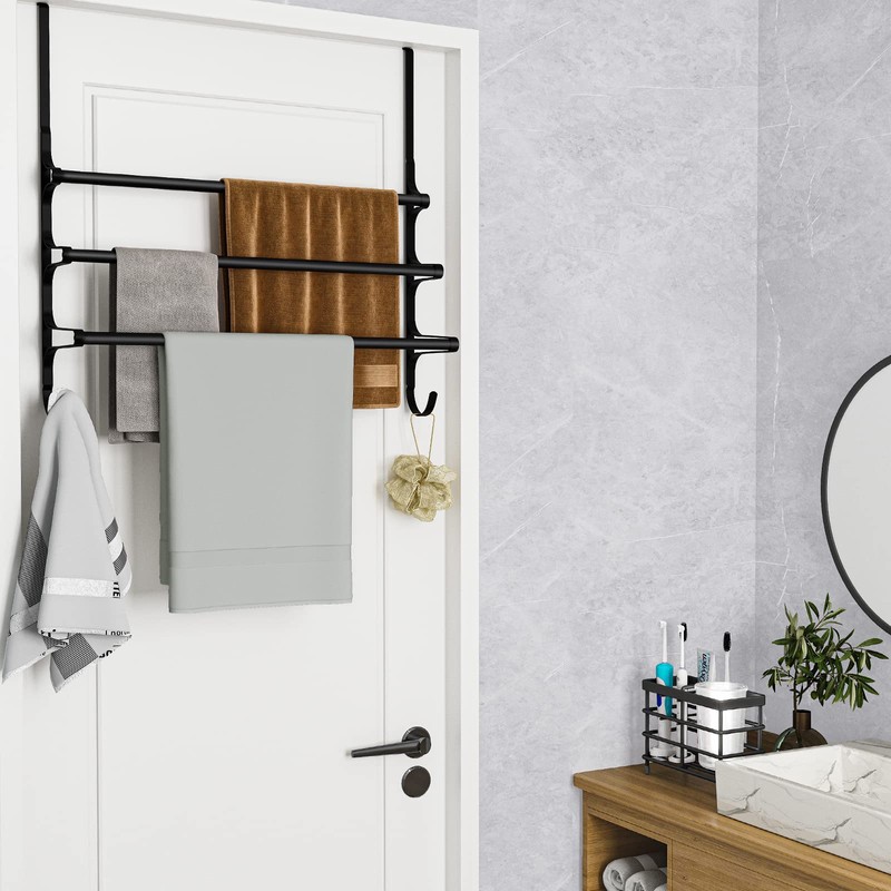 Over The Door Towel Rack, Extendable Triple Towel Storage Holder
