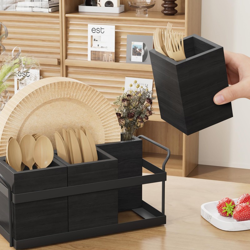 Yaoyiizy Wood Silverware Caddy Utensil Caddy for Party, Cutlery Holder