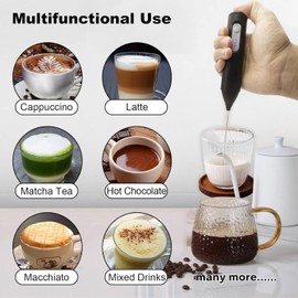 PONDI Rechargeable Milk Frother Handheld, Electric Drink Mixer with USB-C and Stainless Steel Whisk, Foam Maker for Lattes, Matcha, Cappuccino, Frappes, Hot Chocolate - Black, Portable