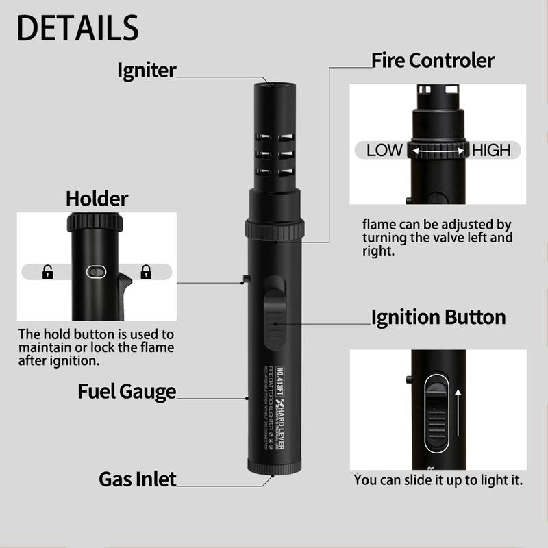 CAMVIL Refillable Camping Butane Torch Lighter with Fuel Gauge &