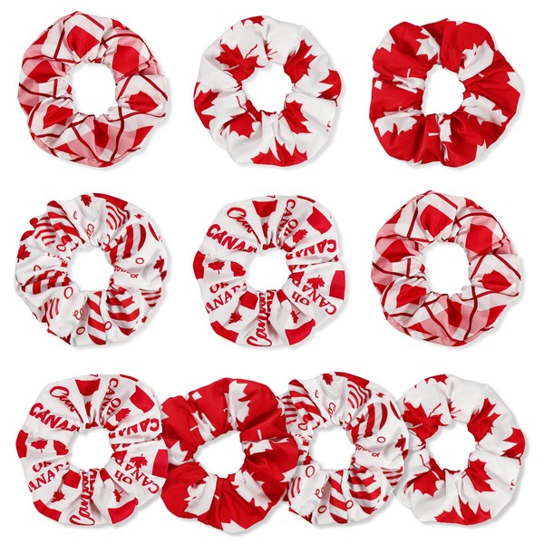 Konsait 10 pcs Canada Day Hair Scrunchies for Women Girls