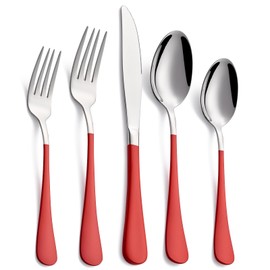 Moxinox 20-Piece Red Silverware Set, 18/0 Stainless Steel Red Handle Flatware Set, Service for 4, Modern Cutlery Set Includes Dinner Knives Forks Spoons, Mirror Polished, Dishwasher Safe