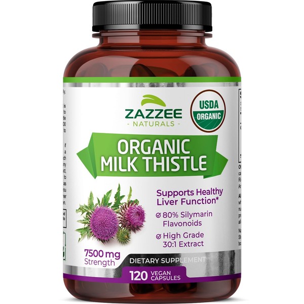Zazzee USDA Organic Milk Thistle 30:1 Extract, 7500 mg Strength,