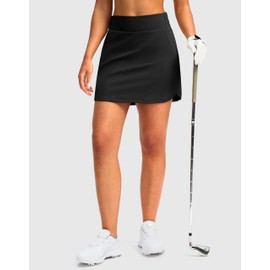 SANTINY Golf Skirts for Women 4 Pockets with Short High Waisted Stretchy Tennis Skirt Athletic Skorts for Woman Casual Summer, Black, Large
