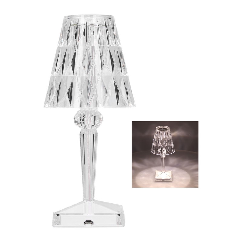 LED Crystal Table Light USB Charging Transparent Prism Dimmable Desk