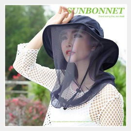 Mosquito Head Net Hat, Safari Sun Hat with Mesh Protection from Insect Navy Blue