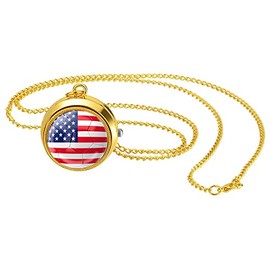 JewelryWe Pocket Watch Men's World Cup Flag Chain Watch Analogue Quartz Watch with Necklace Chain Pocket Watch Gift for Men Women, America, Classic