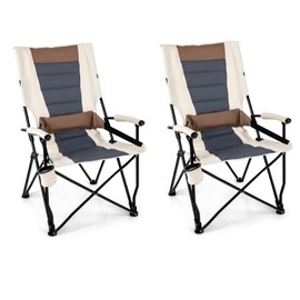 Tangkula Set of 2 Folding Camping Chair, Portable Lightweight Camp Chair with Lumbar Support, Padded Seat, Carrying Bag, Cup Holder, Outdoor Lawn Chair for Yard Fishing Travel, No Assembly Needed