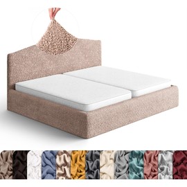 PAULATO BY GA.I.CO. Bed Headboard & Frame Cover - Head Board Covers - Soft Polyester Fabric Cover - 1-Piece Form Fit Stretch Furniture Slipcover - Microfibra Collection - Blush Taupe (King)