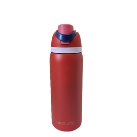 watrway® - Double-wall Stainless Steel water bottle - 32 oz - Locking Spout Cover - vacuum insulated LEAK-PROOF design - innovative dual Sip or Swig™ design with hidden straw (Red Hat Lady)
