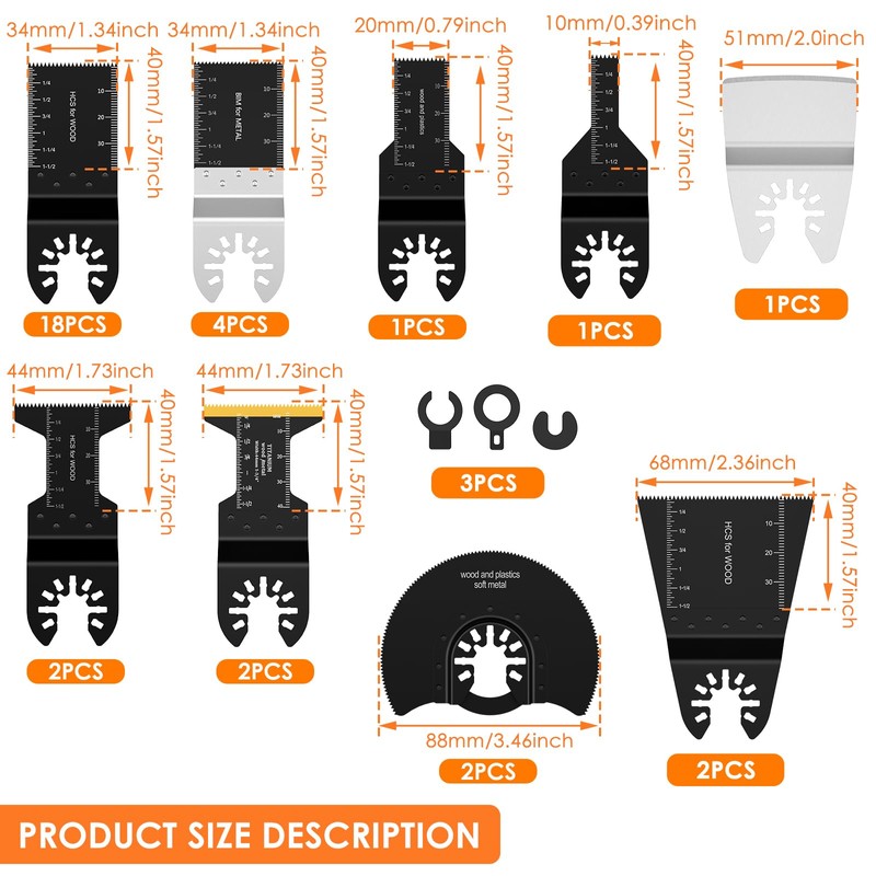 33Pcs Oscillating Saw Blades Set, Universal Titanium Bimetal Oscillating Multi
