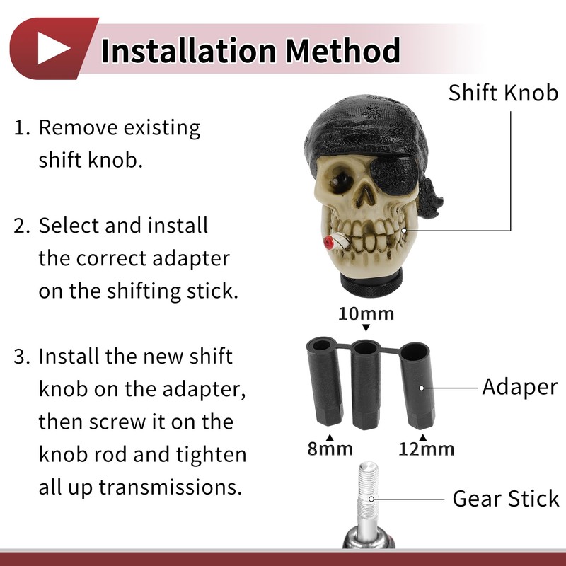HEROFFIX 8.1cm Skull Shift Knob Universal Gear Shifter Knob Resin