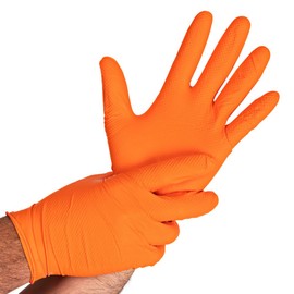 Hygostar Nitrile Power Grip Gloves, Powder-Free, Pack, Orange, 11/XXL, L: 24 cm, Disposable Gloves, Mechanic, Latex-Free, Fish Scale Structure, Pack of 50