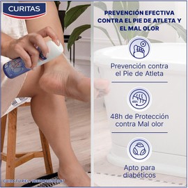 CURITAS Desodorante para pies en Spray Antibacterial Foot Defense, con Octenidina, te ayuda a prevenir el pie de atleta y que protege tus pies contra el mal olor por hasta 48 horas, 150 ml