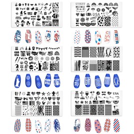 Estivaux 6 PCS 4th of July Patriotic Nail Stamping Plates American Flags Nail Art Plates Templates Memorial Day Stars Nail Stamper Set Statue of Liberty Printing Nail Stencils Reusable Nail Art Tools