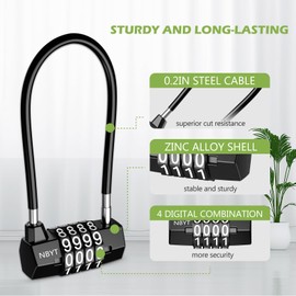 KeeKit 4 Digit Combination Padlock, Resettable Padlock with Steel Cable Rope, Waterproof Lengthened Gym Lock for School, Employee, Gym, Sports Locker, Gate, Case, Toolbox - 2 Pack