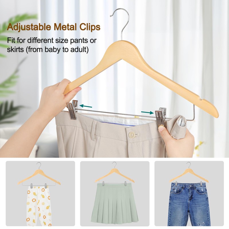 TOPIA HANGER Wooden Suit Hangers with Adjustable Metal Clips (20