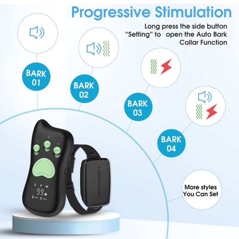 Dr.Trainer T1sPro Bark Collar with Remote, Rechargeable Dog Training Collar