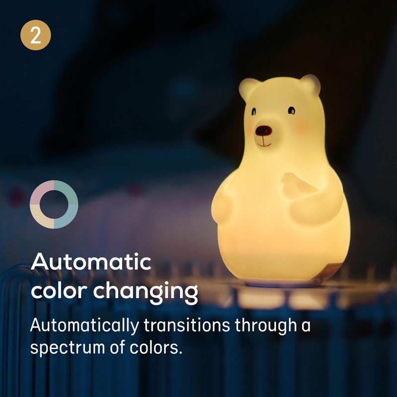 Angelcare Lumicolor Bear Baby Night Light, Color-Changing and Rechargeable Kids
