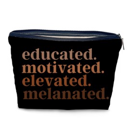 Nogrit African American Gifts,Black Women Gifts,Black Women Makeup Bag Cosmetic Bag,Educated Motivated Elevated Melanated Melanin Makeup Travel Toiletry Bag,gifts for African American women/black