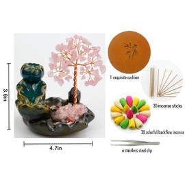 Dreamgirnh Backflow Incense Holder, Waterfall Incense Burner, Gemstone Money Tree Home Living Room Decorations Office Accessories for Women, Mothers Day Mom Gifts (Rose Quartz)