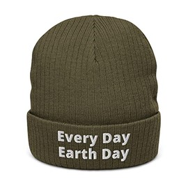 Every Day Earth Day Cap (Embroidered Recycled Beanie) Climate Change Planet Olive