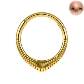 BodyAce 16G Nose Rings Hinged Septum Clicker, Flower Helix Hoops Gold Tragus Earrings, Small Septum Ring 8mm 10mm Conch Piercing Cartilage Jewelry [Goth V:8mm;Gold]