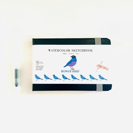 Bower Bied Watercolor Sketchbook, 5.6"x3.7" Watercolor Journal with 24 Sheets 140 LB (300 GSM) Cotton Watercolor Paper, Black Cover Water Coloring Sketch Book As Travel Notebook (5.6x3.7in)