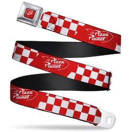 Belt Seatbelt Buckle Toy Story Pizza Planet Logo Checker Red White 24 to 38 Inches