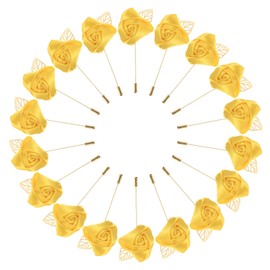 M METERXITY 18-Pack Flower Lapel Pins for Men, Golden Leaf Rose Boutonnieres Pin for Wedding/Dance/Party, Mens Lapel Pins for Suits Satin Flower Corsage Hat Pins [Yellow]