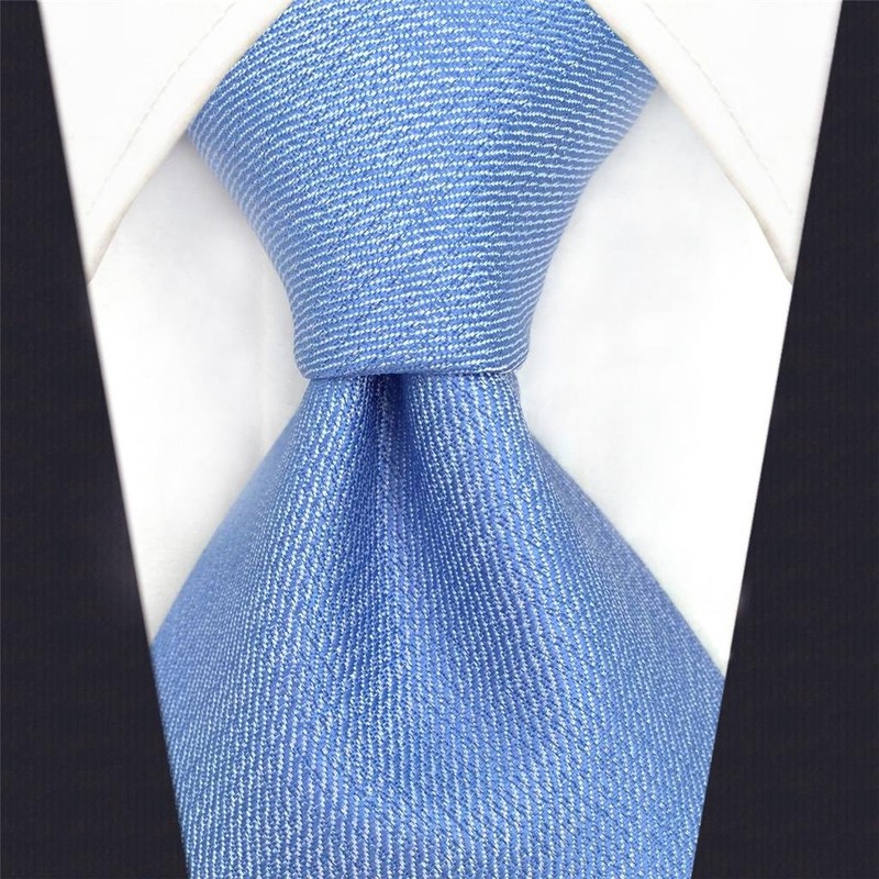 Shlax&Wing Men's Fashion Long Tie Thin Blue Solid Silk Long
