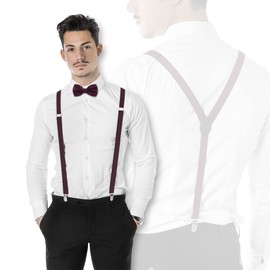 ULEEMARK Suspenders for Men Adjustable Buckle with Mens Suspenders Strong Clip,Elastic Y Shape Bow Tie and Suspenders for Wedding Burgundy