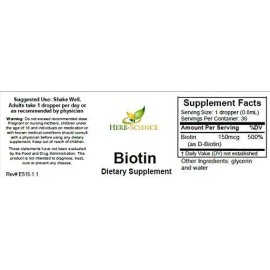 Herb-Science - Liquid Vitamin B7 Biotin Alcohol-Free, High Potency for Hair Grow