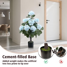 Romantic Season 38" Artificial Hydrangea Tree in Pot, Faux Potted Silk Hydrangea Plant for Indoor Outdoor Decoration, Lifelike Artificial Flower Tree for Home, Office, Patio, Garden Decor, Blue