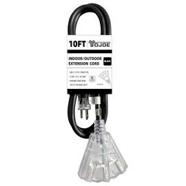 YOJOE 10 Foot Black Extension Cord, Lighted Outdoor 12/3 Cord with 3 Power Outlets, 12 Gauge 3 Prong SJTW Heavy Duty Christmas Light Extension Cord with 3 Prong Grounded Plug for Safety, UL Listed