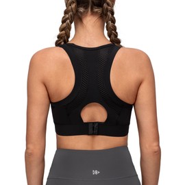 Yvette Sports Bra Strong Hold Racer Back Padded Running Fitness Bra, black, L