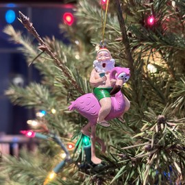 Tree Buddees Santa Riding a Pink Flamingo Tropical Christmas Ornament Decoration