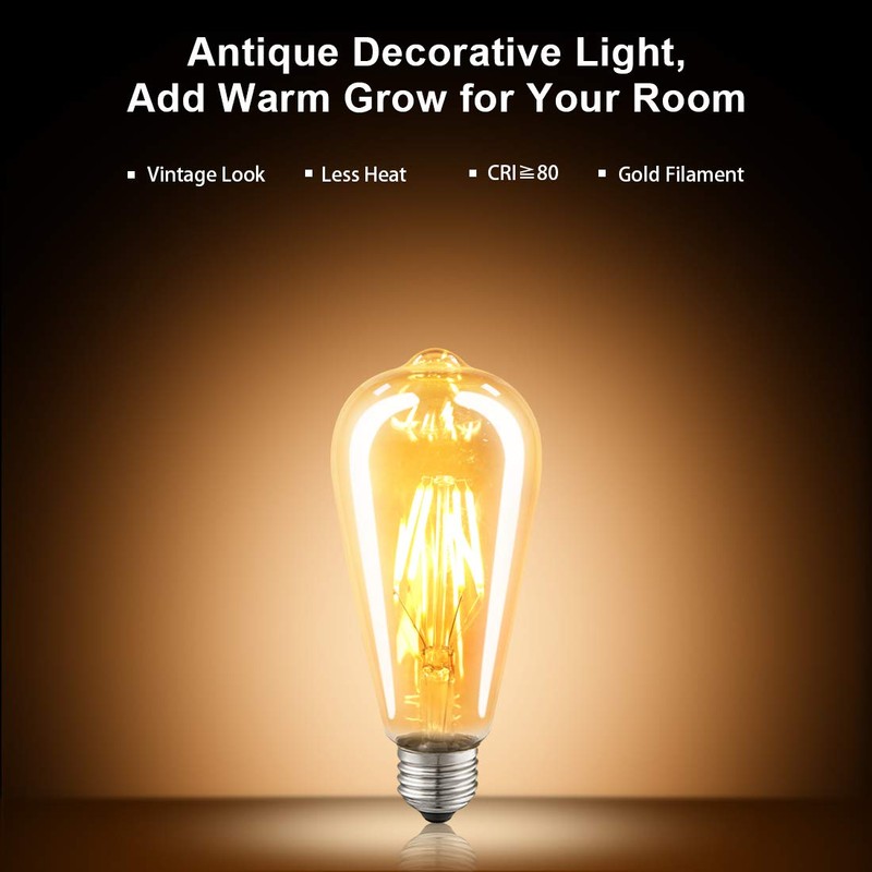 LUXON LED Edison Bulbs Dimmable Amber Glass Warm 2700K Antique