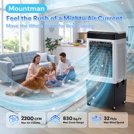 Swamp Cooler, 3200 CFM Evaporative Air Cooler, 8 Gal Water Tank, 4 Ice Packs, 120° Swing, 3 Modes, 3 Speeds, 12H Timer, 3-IN-1 Windowless Portable Air Conditioner, AC Unit, Room Cooler for Indoor Use