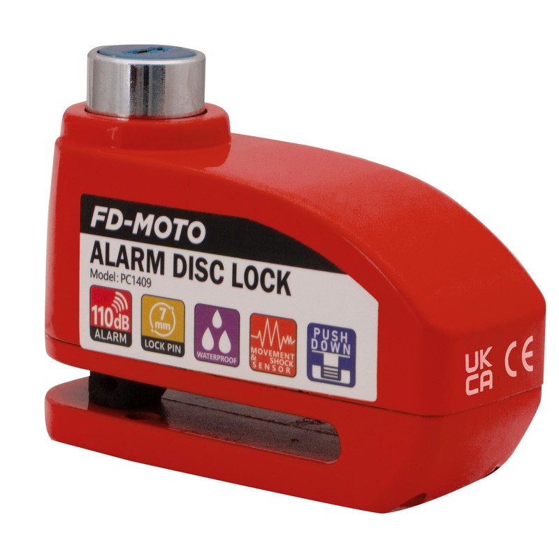 FD-MOTO Alarm Disc Lock & Reminder Cable Red