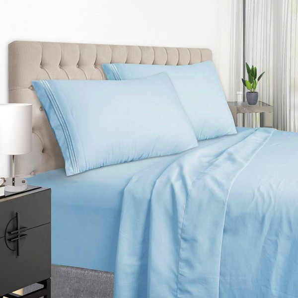 EaseHome Light Blue Full Size Bed Sheet Set -Deep Pocket