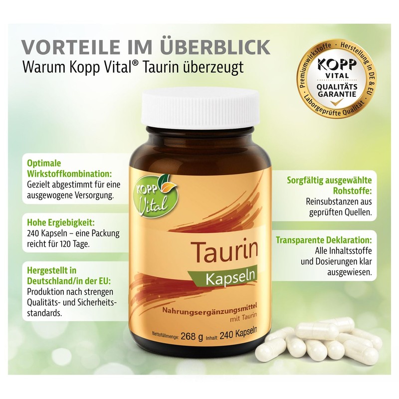 KOPP Vital® Taurine Capsules 1000 mg - 240 Vegan Capsules