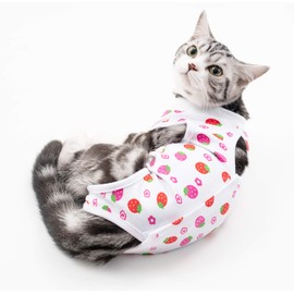 Cat Professional Surgical Recovery Suit,E-Collar Alternative for Cats Dogs,After Surgery Wear, Pajama Suit,Home Indoor Pets Clothing Strawberry S