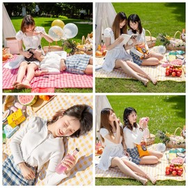 Leisure Sheet, Picnic Sheet, Mat, Large, Compact, Foldable, Washable, Waterproof, Lightweight, Thick, Easy Care, For Excursions, Sports Events, Flower Viewing, Beach, Camping, Outdoors, Plaid Pattern