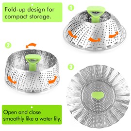 Steamer Basket Stainless Steel Vegetable Steamer Basket Folding Steamer Insert for Veggie Fish Seafood Cooking, Expandable to Fit Various Size Pot (6.4" to 10")