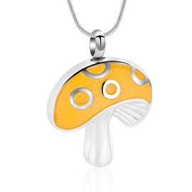Mushroom Shape Urn Necklace Memorial Ashes Keepsake Cremation Pendant for Love +Free 20 Inch Chain +fill kit (yellow)