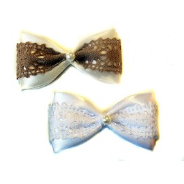 Ribbon Hair Bow Clip Sets (Alligator Clip, Sugar & Caramel Lace Pearls)