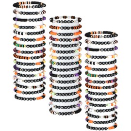 Jadive 48 Pcs Colorful Kids Friendship Bracelet Set Adjustable Stretch Beaded Bracelets Swift Bracelet Preppy Heishi Surfer Bracelets Set Friendship Bracelets for Girls Women Christmas Gift (Pumpkin)