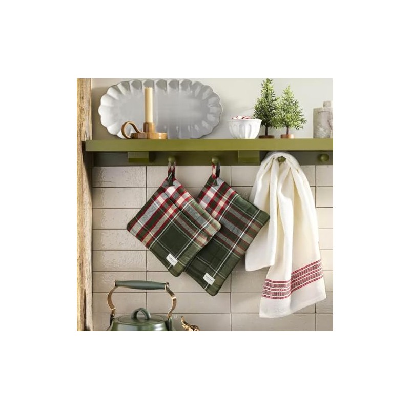 2pc Christmas Plaid Potholders - Hearth & Hand with Magnolia